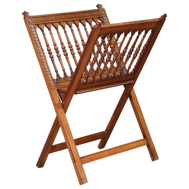 Early 20th Century French Carved Walnut Folding Magazine Stand or Map Rack