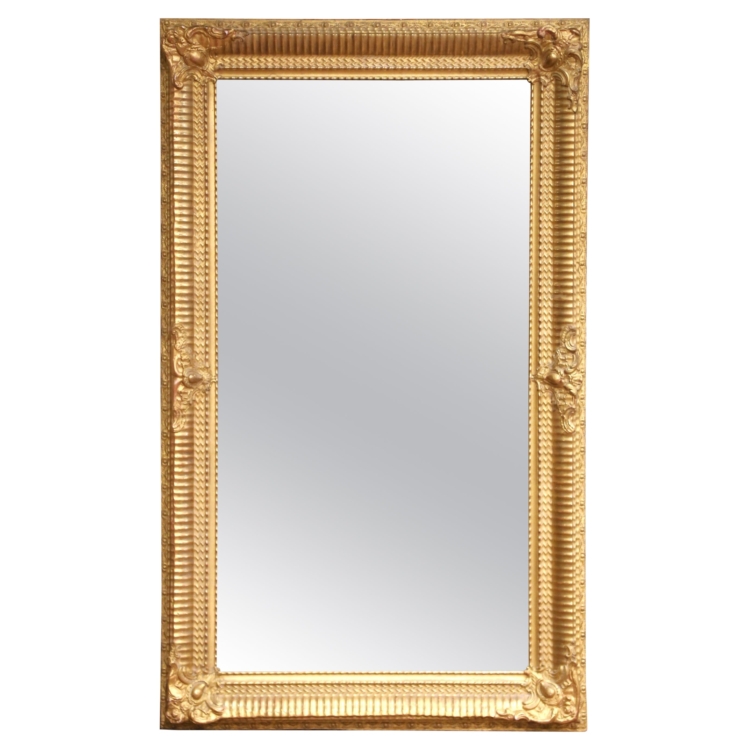 19th C. French Louis XVI Giltwood Mirror with Carved Corners & Geometric Decor