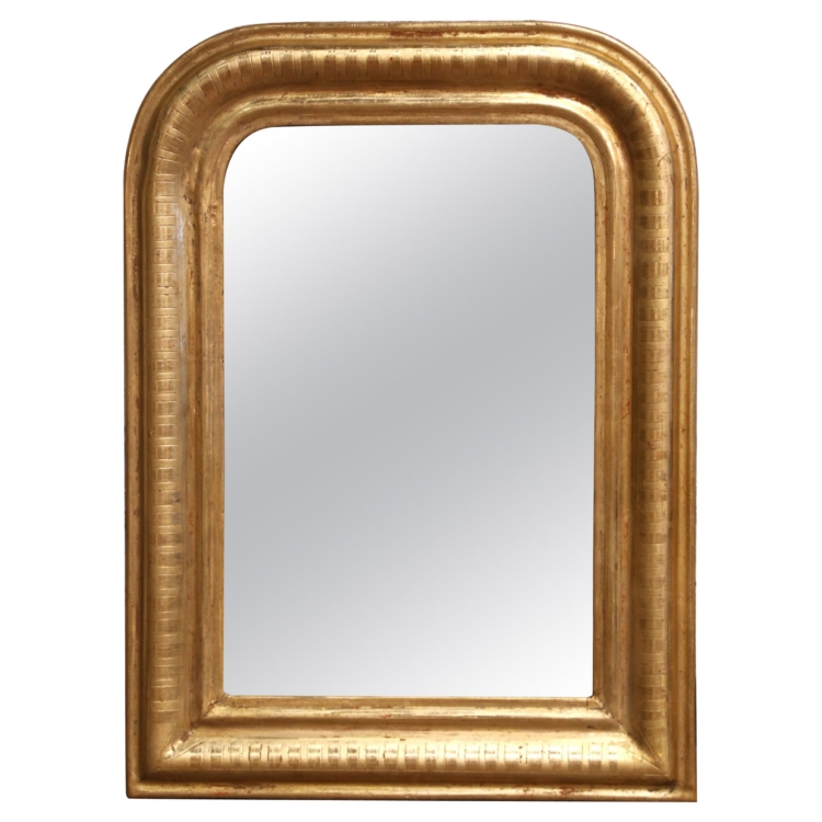 19th C. French Louis Philippe Giltwood Wall Mirror with Engraved Stripe Decor