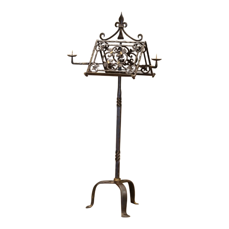 19th Century French Forged Iron Music Stand Lectern with Fleur-de-Lys Decor