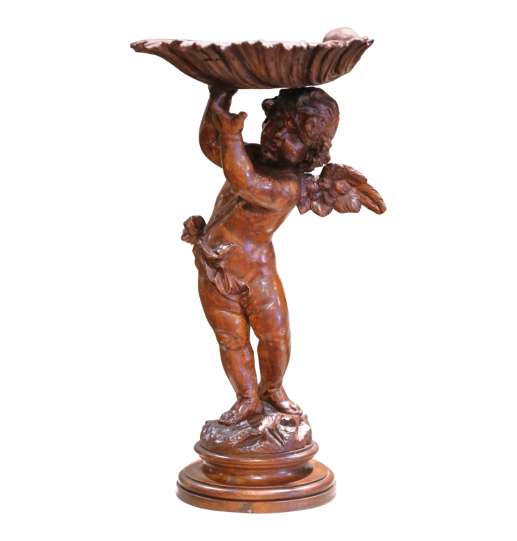 Mid-19th Century Italian Carved Walnut Cherub Compote or Tazza