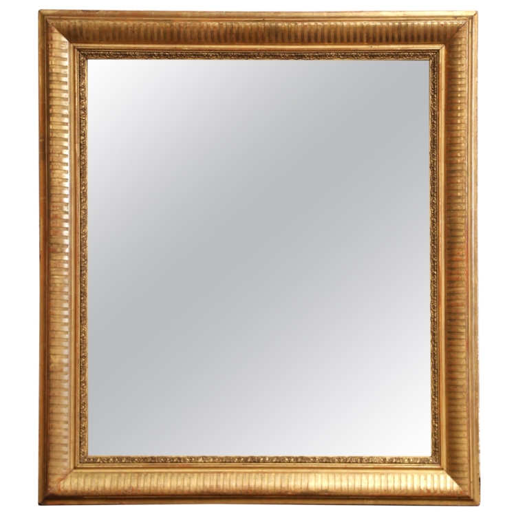 19th C. French Louis Philippe Giltwood Mirror with Stripe Motif and Beaded Trim