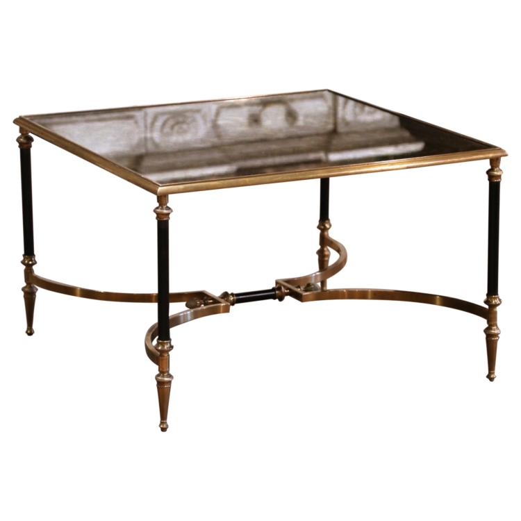 Mid-Century French Bronze, Steel and Mirrored Top Coffee Table by Maison Jansen