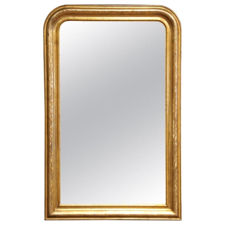 19th Century French Louis Philippe Giltwood Mirror with Engraved Floral Decor