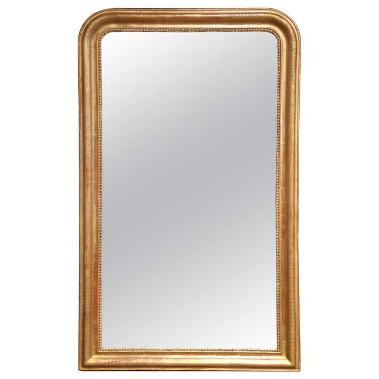 19th Century French Louis Philippe Giltwood Mirror with Engraved Floral Decor