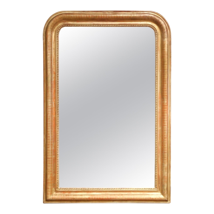 19th Century French Louis Philippe Giltwood Mirror with Engraved Stripe Decor