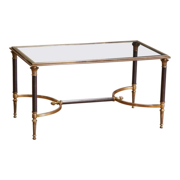 Mid-Century French Maison Jansen Bronze, Steel and Glass Cocktail Coffee Table