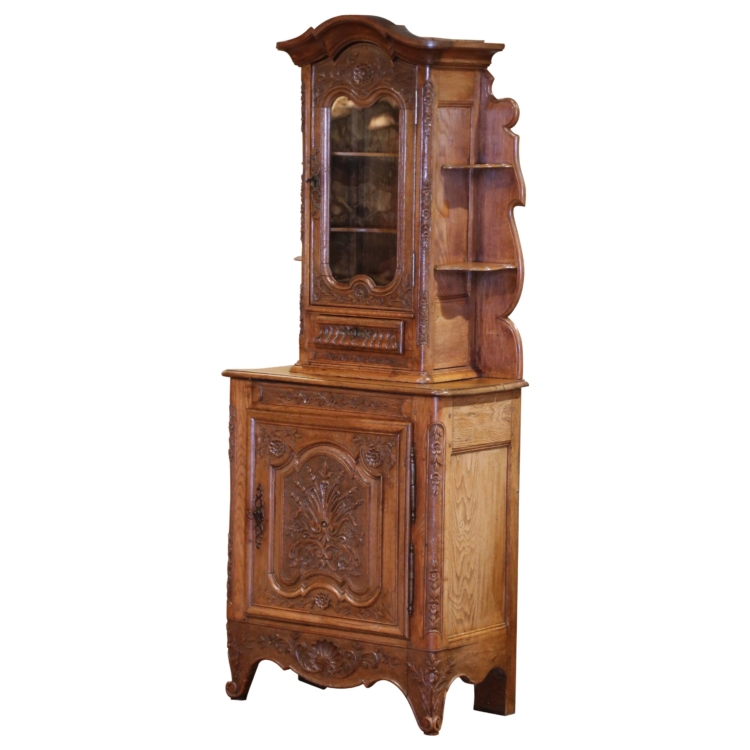 19th C. French Louis XV Carved Oak Confiturier with Display Top from Normandy