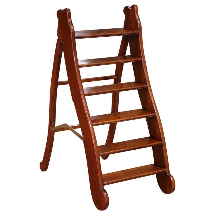 Mid-Century English Mahogany Folding Library Steps with Brass Hinges