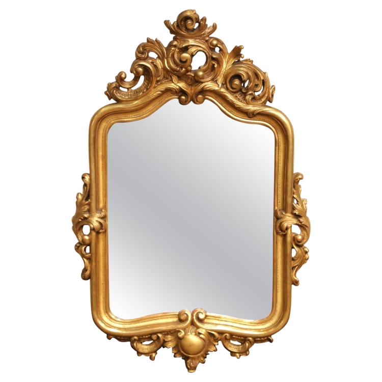 19th Century French Louis XV Carved Giltwood Wall Mirror from Provence