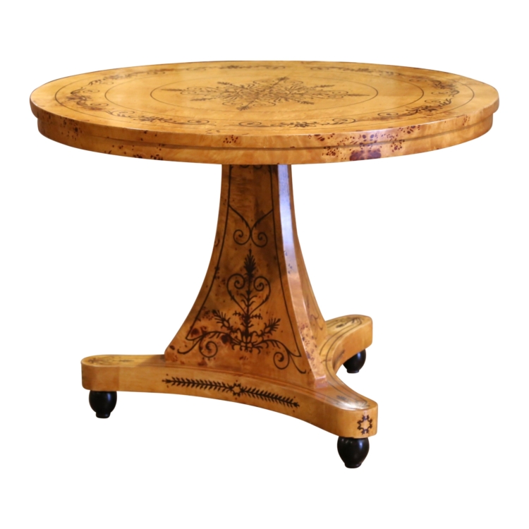 Early 20th C. French Charles X Style Burlwood Marquetry Gueridon Pedestal Table