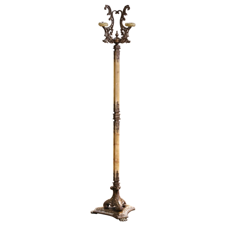 Early 20th Century French Carved Onyx & Brass Standing Hall Tree
