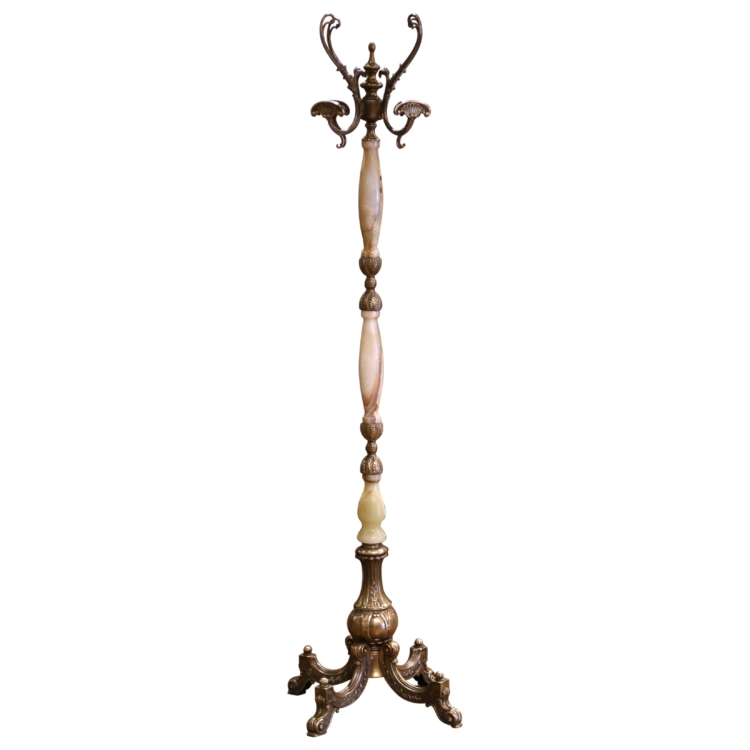 Early 20th Century French Carved Onyx & Brass Swivel Dolphin Standing Hall Tree