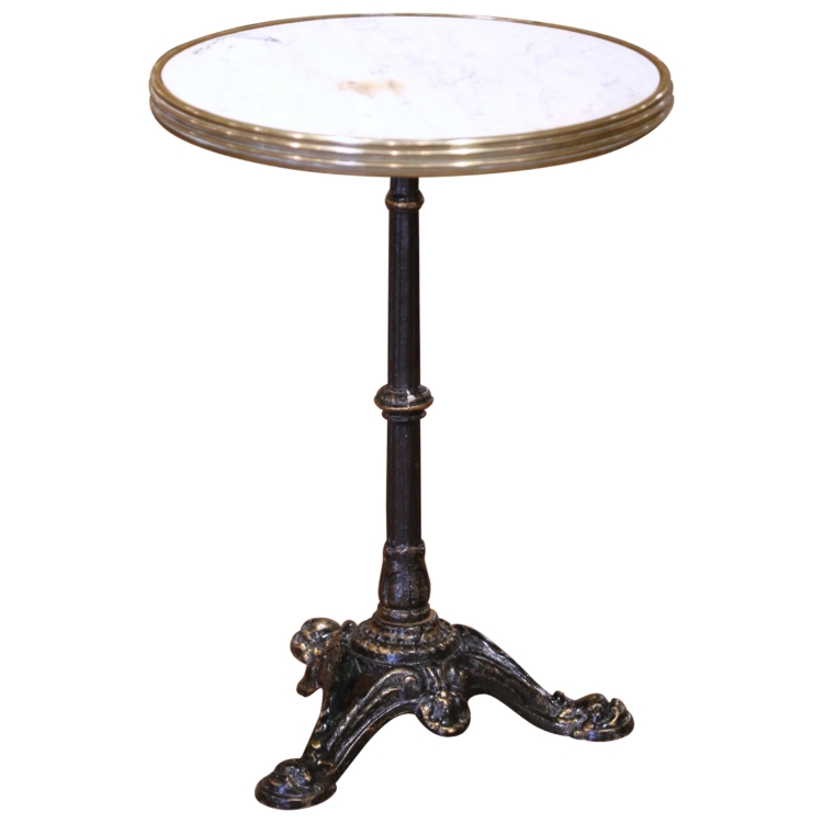 19th Century Napoleon III Cast Iron Bistro Table with Marble Top and Brass Rim