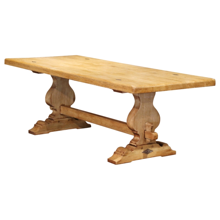 Early 20th C. French Louis XIII Carved Bleached Oak Refectory Farm Dining Table
