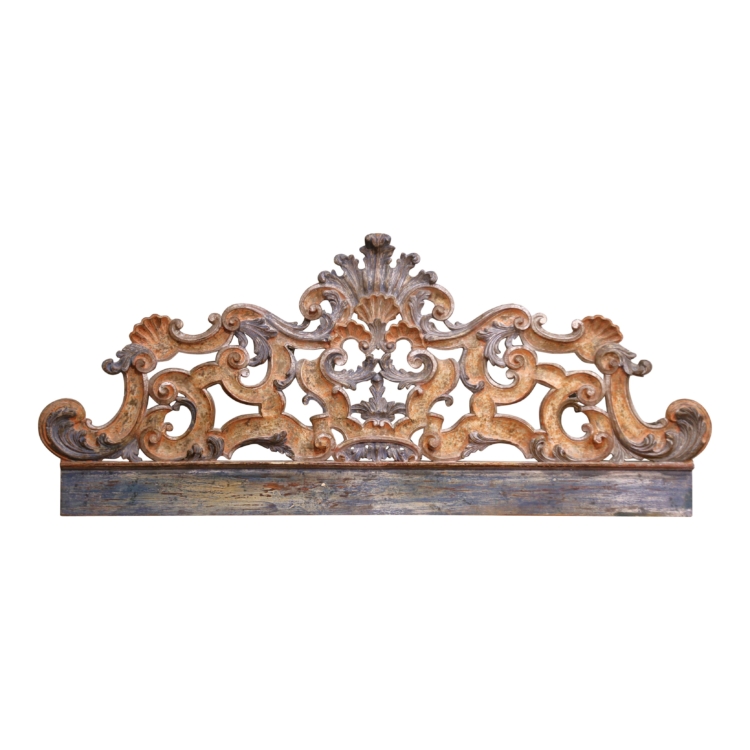19th C. Venetian Painted Carved Wall Crest with Polychrome and Gilt Trim