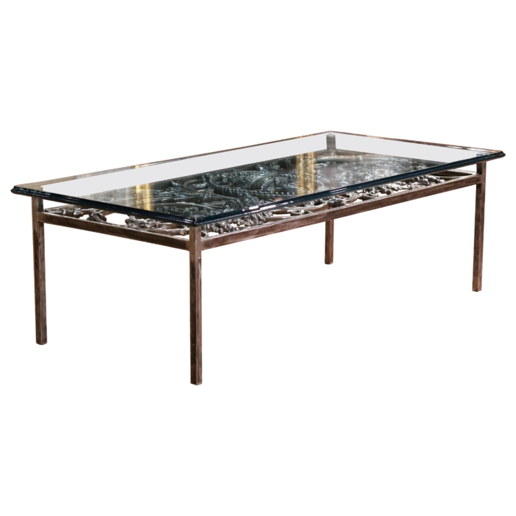 18th C. French Glass Top Polished Wrought Iron Balcony or Gate Coffee Table