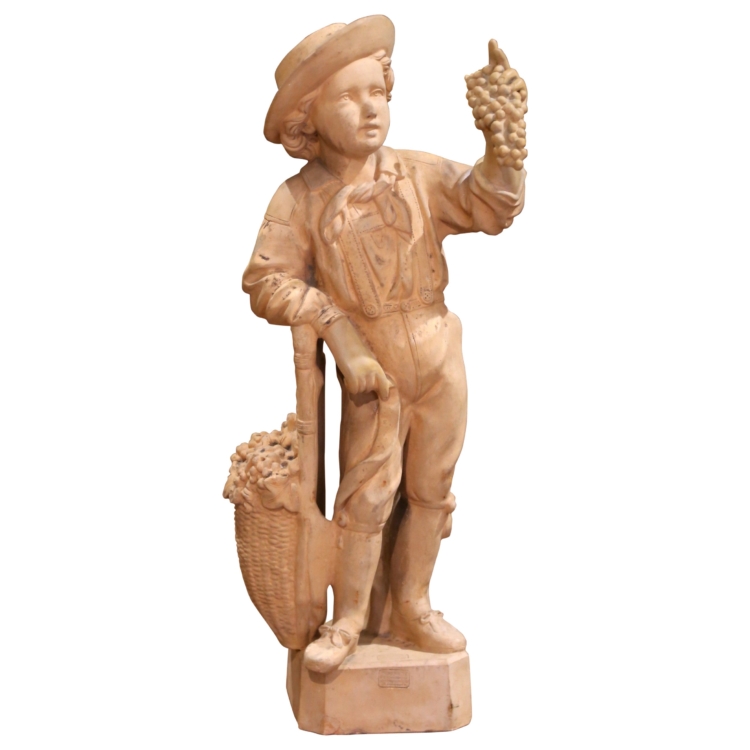 19th C. French Terracotta Sculpture “Le Vendangeur” Marked Mandeville et Bernier
