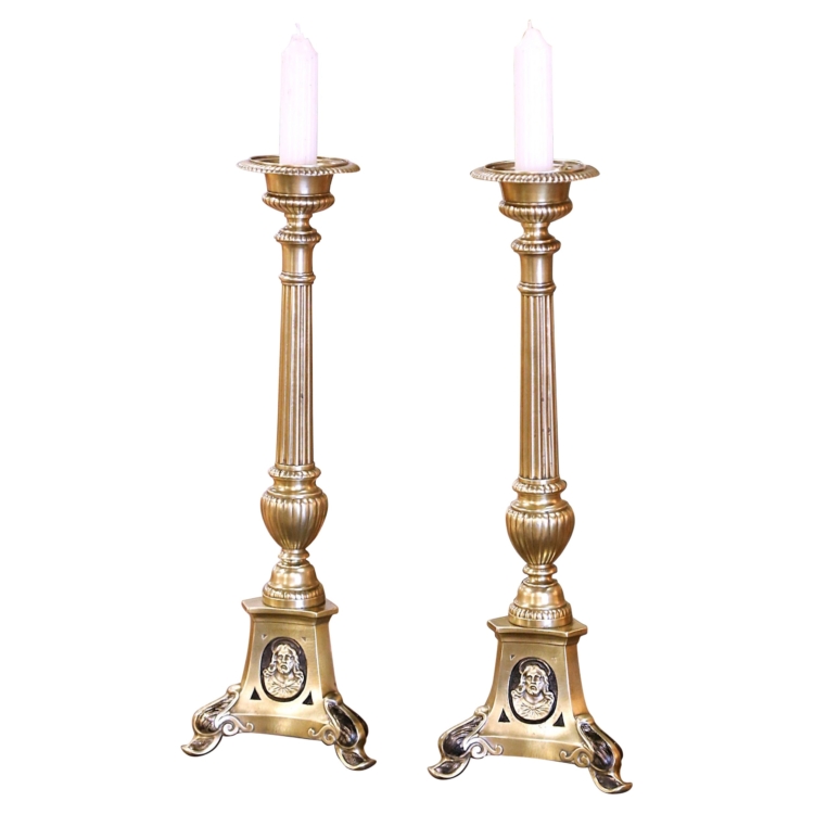 Pair of 19th Century French Brass "Holy Trinity" Candle-Holders or Pic-Cierges