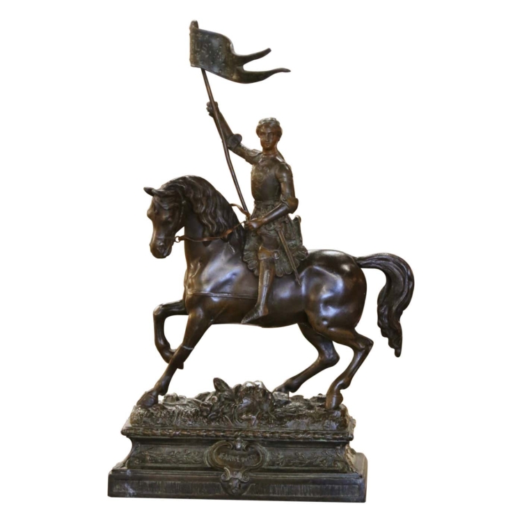 19th Century French Patinated Spelter Figure of Joan of Arc on Horse
