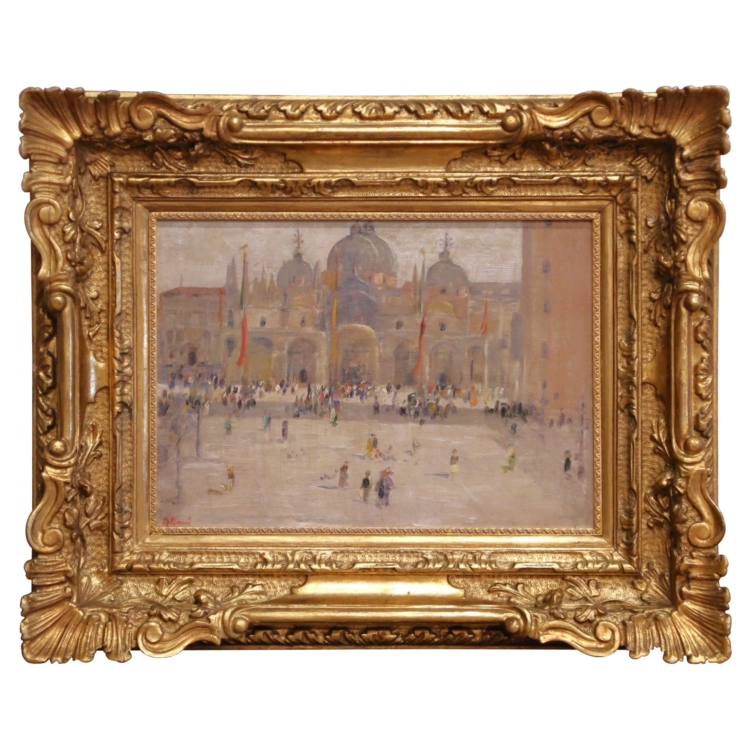 19th C. Signed Italian Venetian Impressionist Painting of St. Mark’s Square