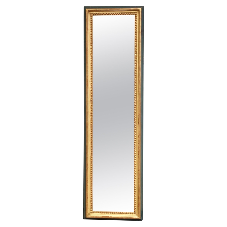 19th Century French Louis XVI Giltwood and Painted Wall Mirror with Beaded Trim