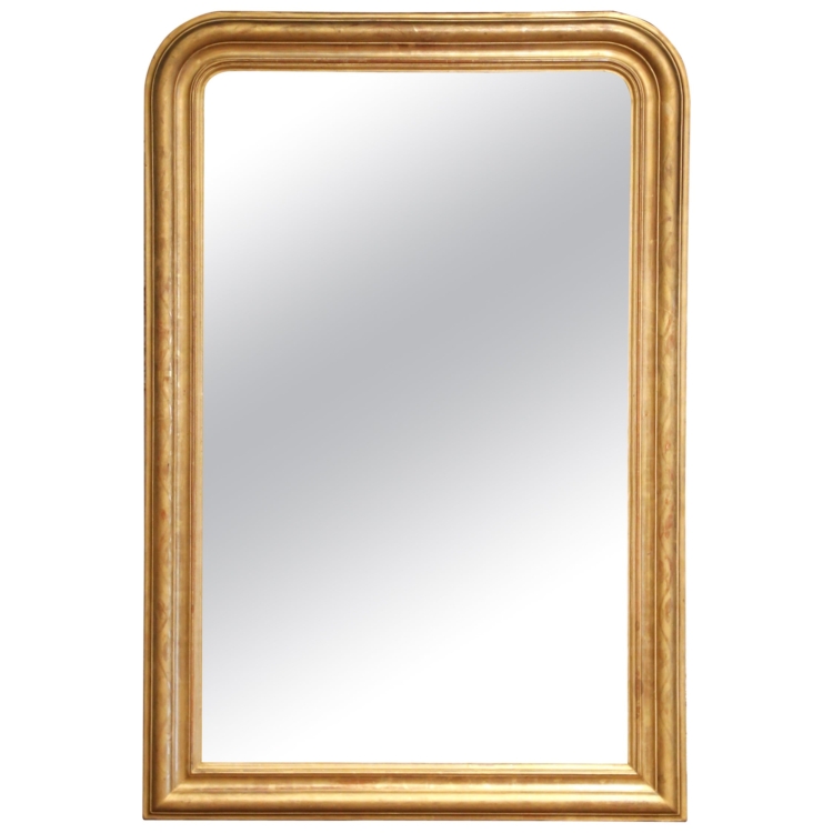 19th C. French Louis Philippe Carved Giltwood Mirror with Engraved Floral Motifs