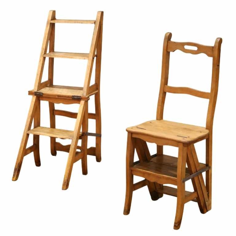 19th Century French Metamorphic Beech Ladder Chair with Four Steps