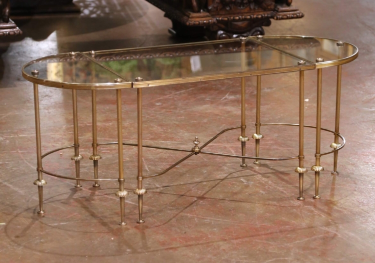 Mid-Century French Brass & Glass Three-Piece Coffee Table Maison Baguès Style