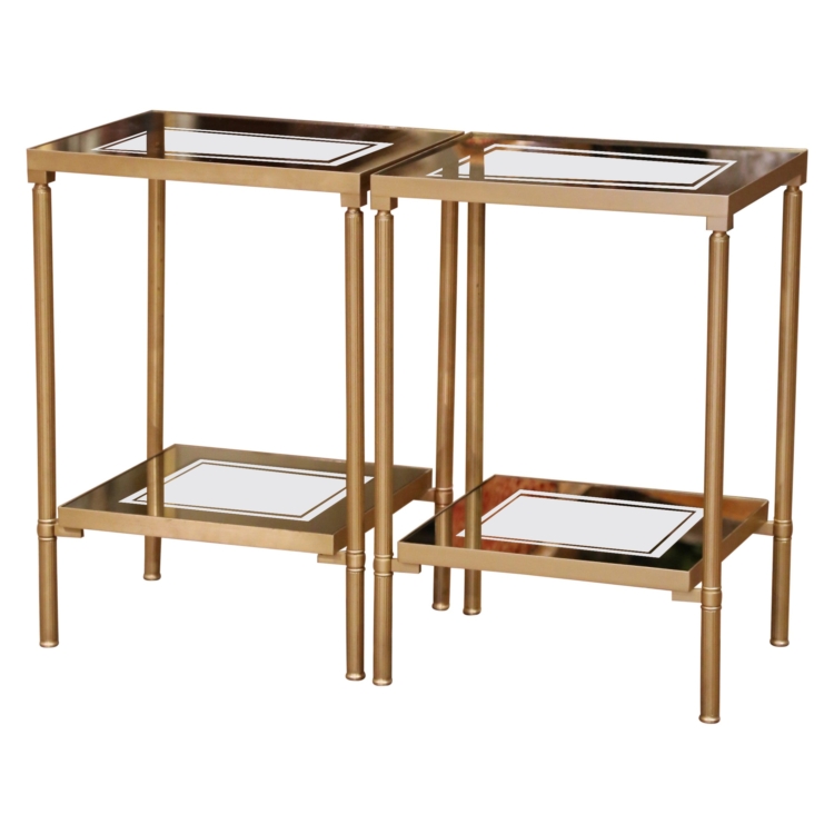 Mid-Century Brass Side Tables with Smoked Glass, Attributed to Maison Jansen