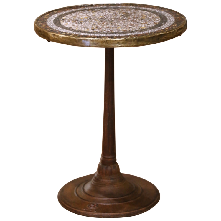 19th C. French Napoleon III Cast Iron Bistro Table with Terrazzo Top and Brass