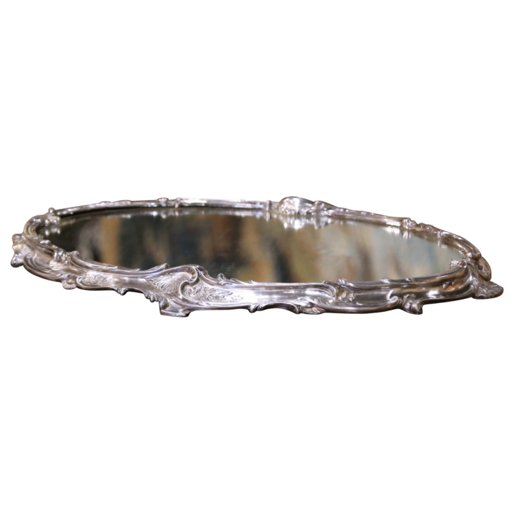19th Century French Louis XV Rococo Silvered Bronze Mirrored Surtout de Table