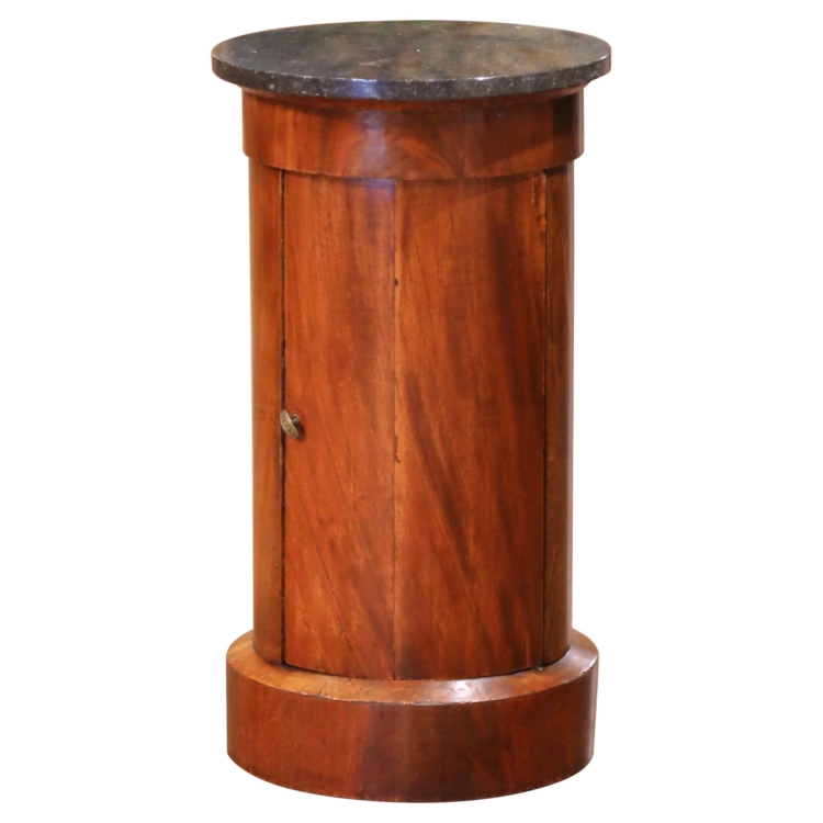 19th C. French Empire Style Walnut Bouillotte Table with Black Fossil Marble Top