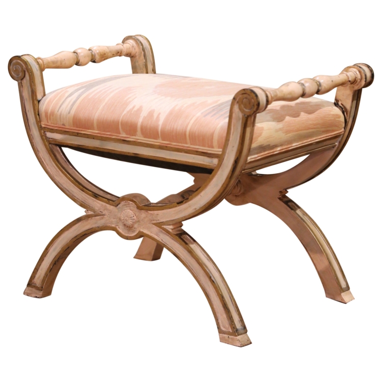 Mid-Century Italian Painted Curule Stool with Turned Handles and X-Form Base