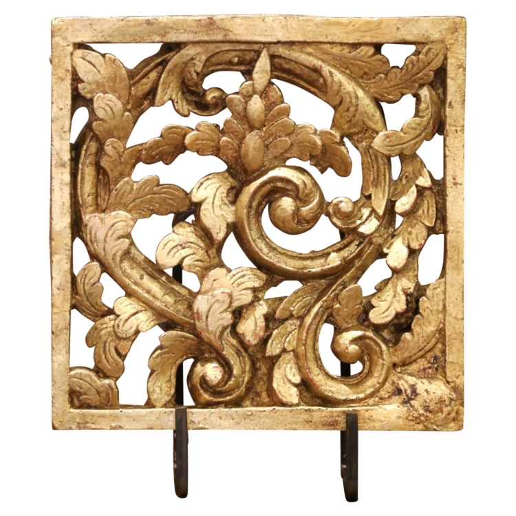 18th Century Italian Gilt Iron Plaque with Foliate Scrolls on Custom Stand