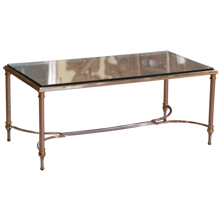 Mid-Century French Nickel and Brass Coffee Table with Glass Top