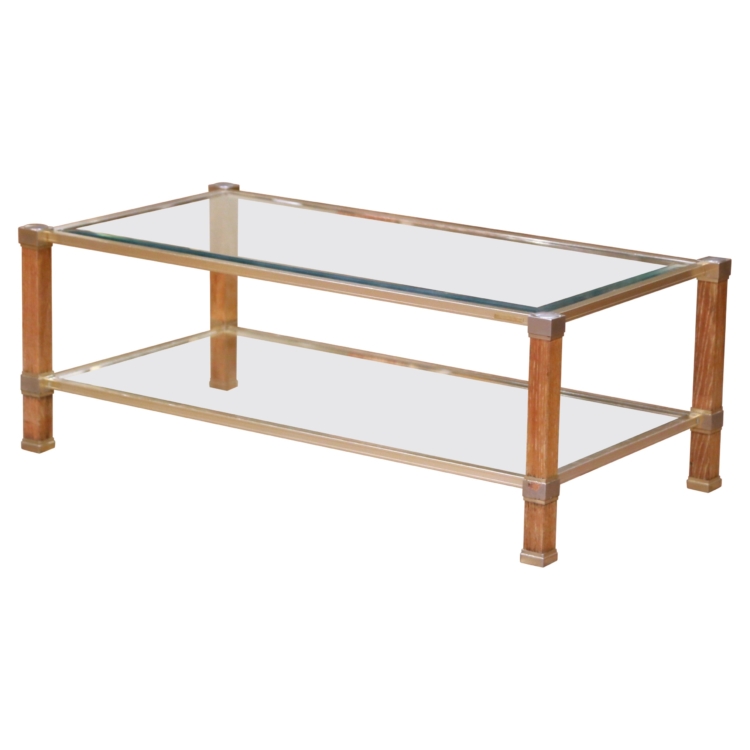 Mid-Century French Pierre Vandel Beveled Glass and Brass Coffee Table