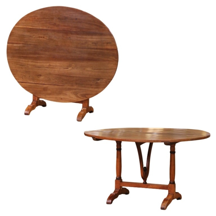19th Century French Walnut Oval Tilt-Top Wine Tasting Table with Lyre Base