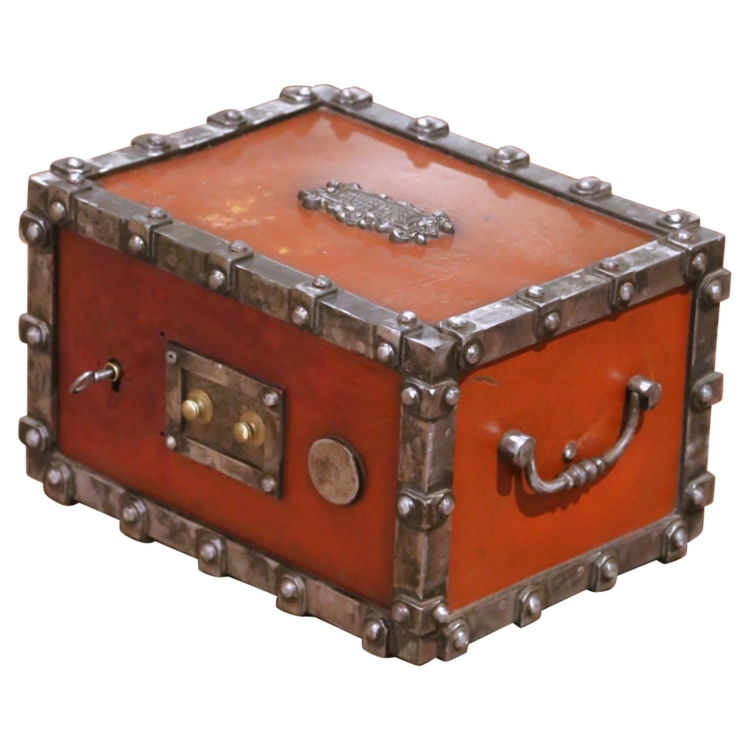 19th C. French Painted Bauche Fireproof Strongbox with Two Letters Combination