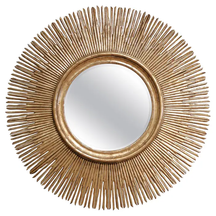 Large Vintage Italian Carved Gilt Wood Beveled Glass Sunburst Wall Mirror