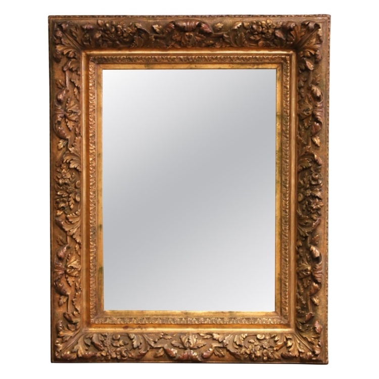 19th C. French Rococo Giltwood Mirror with Carved Floral and Foliate Motifs