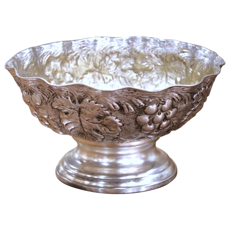 Mid-Century French Silver Plated Wine Cooler with Repousse Grape Motifs