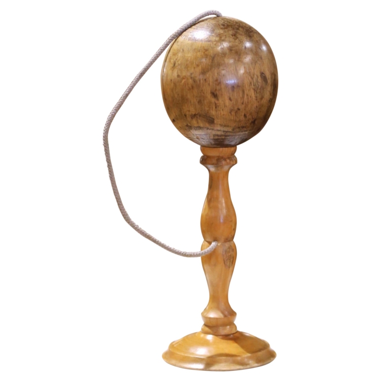 Early 20th Century French Olive Wood & Oak Bilboquet Game on Stand