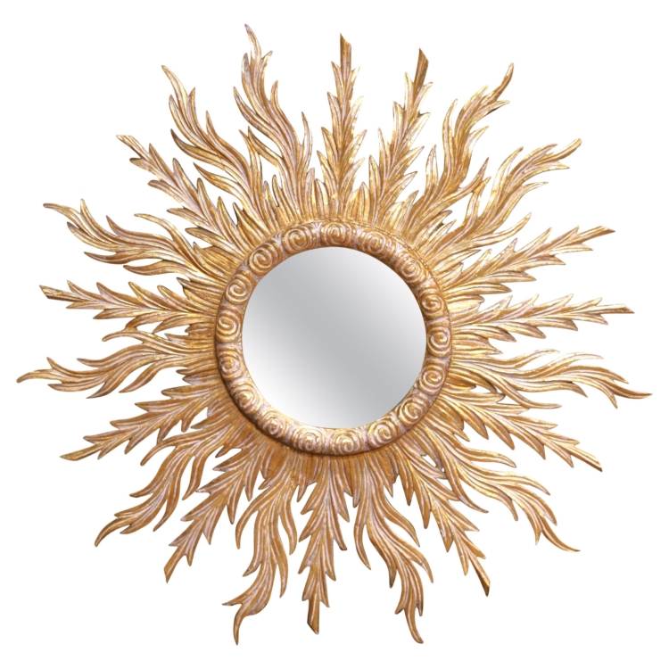 Mid-Century French Carved Sunburst Mirror with Gilt Finish