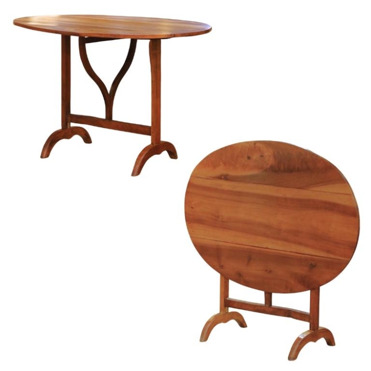 19th Century French Walnut Oval Tilt-Top Wine Tasting Table with Lyre-Form Base