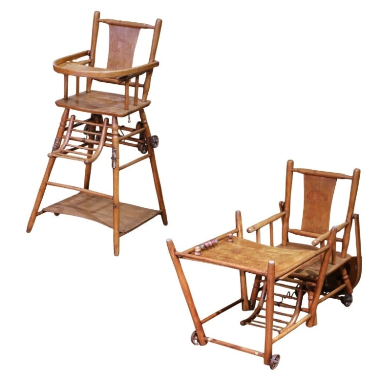 Mid-19th C. French Louis Philippe Metamorphic High Chair with Engraved Décor