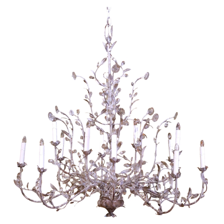 Mid-Century Italian Twelve-Light Chandelier with Crystal Flowers