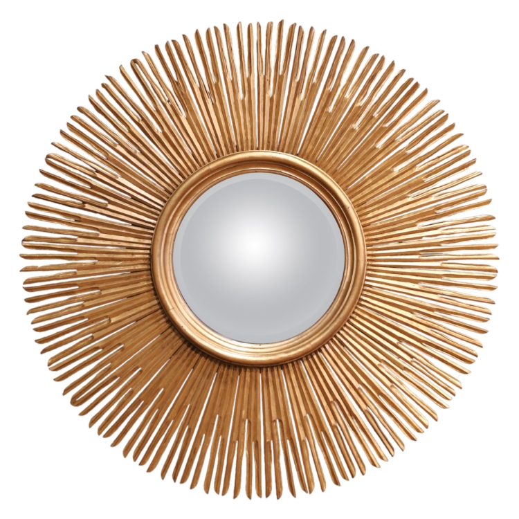 Vintage French Carved Gilt Wood Beveled Glass Sunburst Wall Mirror