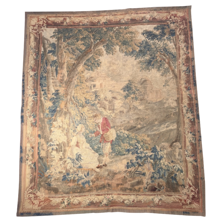 18th Century French Aubusson Pastoral Tapestry Attributed to Jean Baptiste Huet