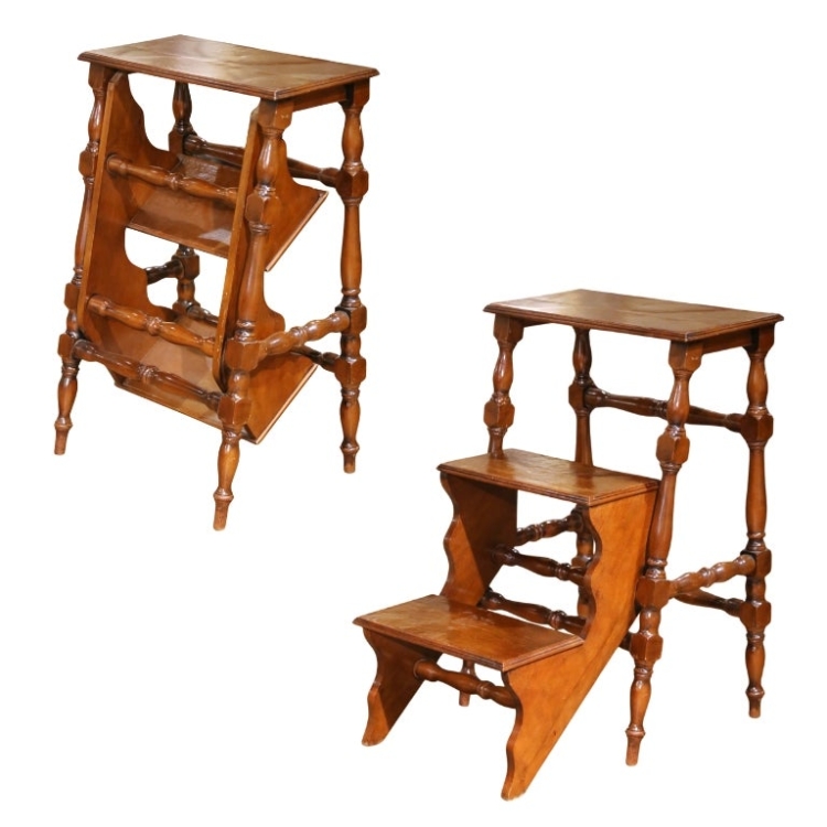 Mid-Century French Louis XIII Style Walnut Metamorphic Library Steps